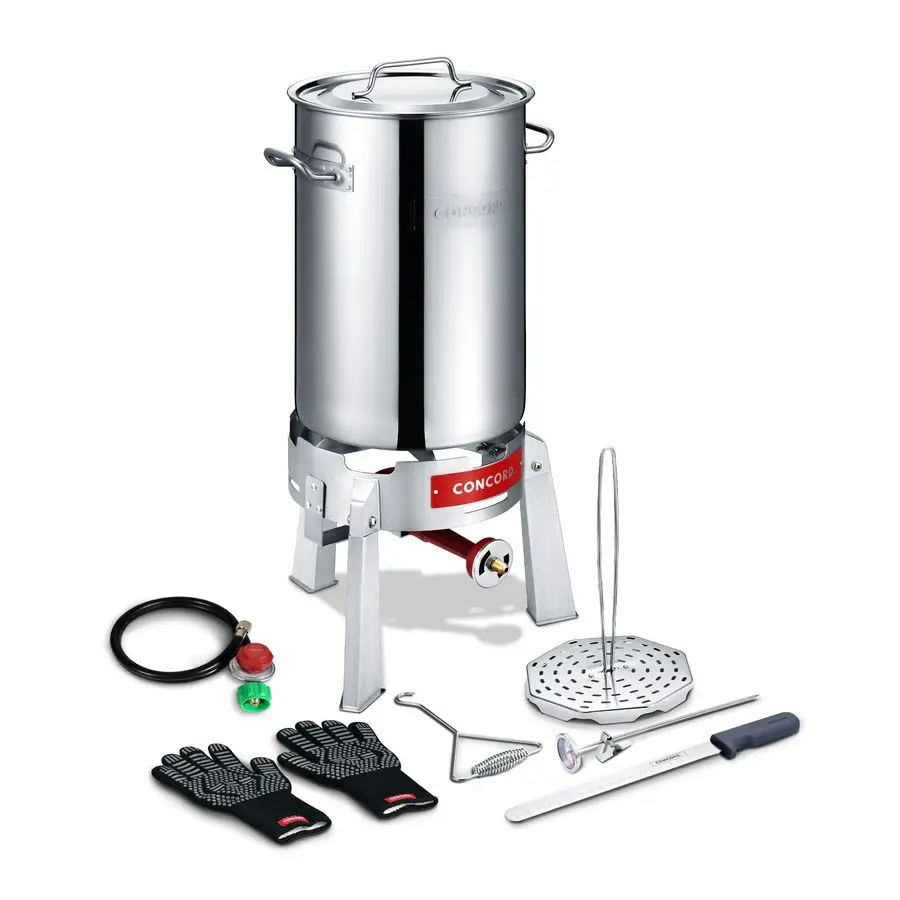 

Сверхмощный набор фритюрниц Deluxe из нержавеющей стали с горелкой Титанов, стойкой, слайсером, крючком, термометром, кипячением раков и т. д.