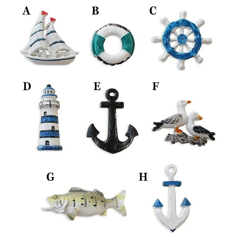 Mediterranean Style Resin Starfish Sailboat Lighthouse Helmsman Anchor Sea Bird Swim Ring Wall Stickers Decoration