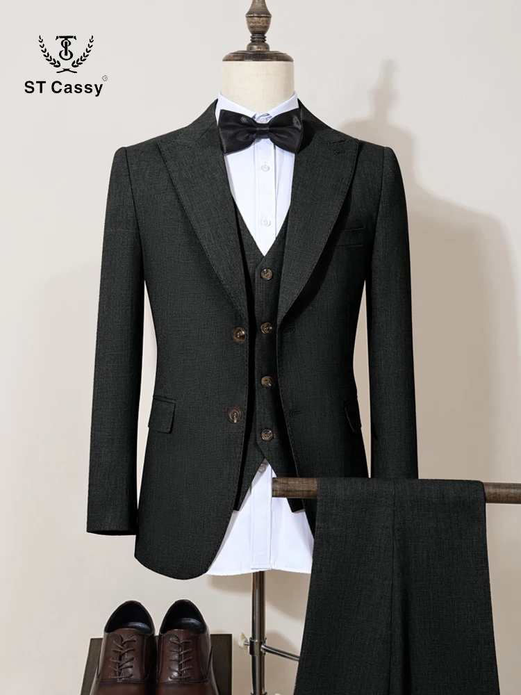 

ST Cassy новый костюм с двумя пуговицами, черный современный дизайн, мужская офисная одежда, пиджак coustime homme luxe, майстерство с краями из бисера