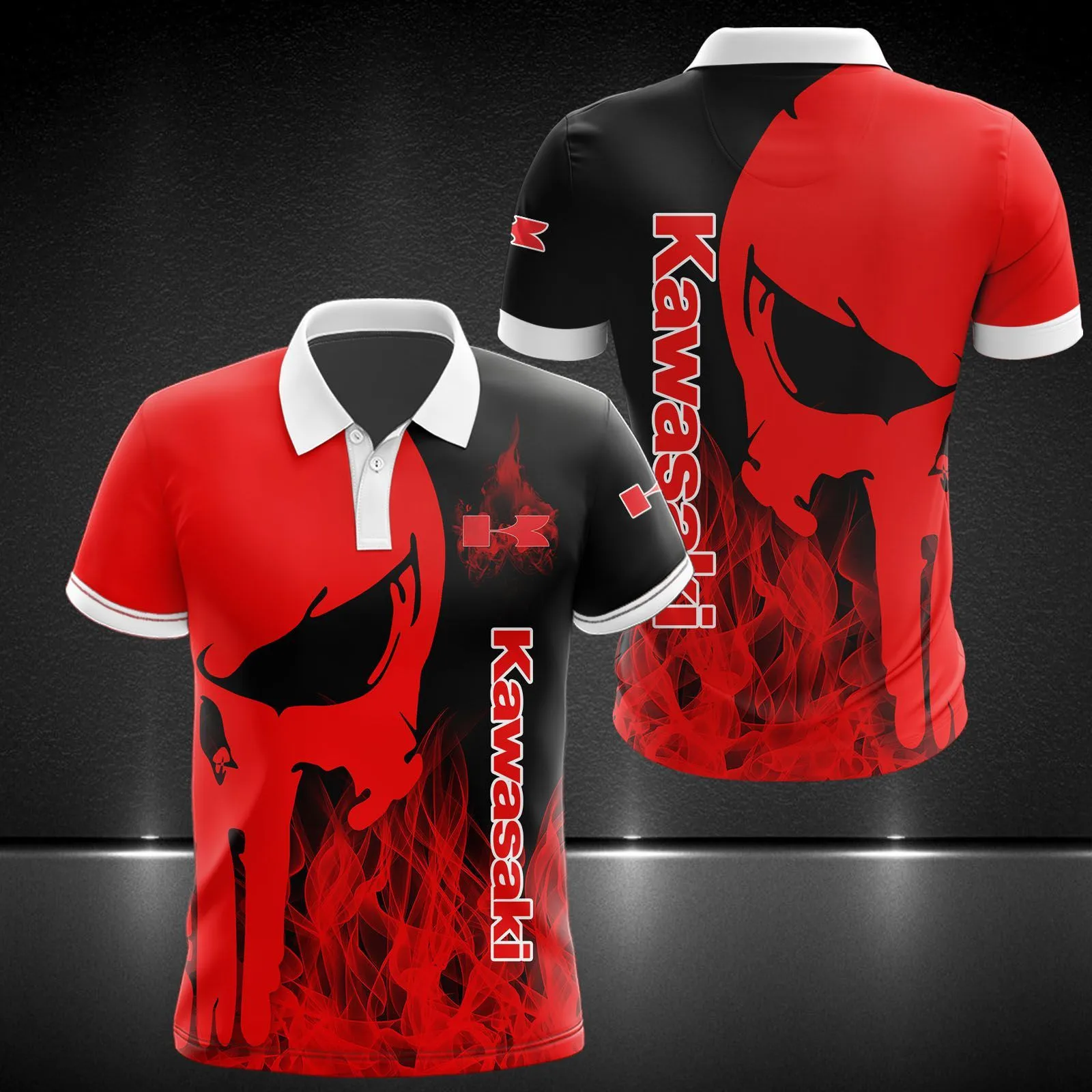 

2024 Summer New Casual Outdoor Men's Kawasaki Motorcycle Polo Top Fashionable Breathable 3D Short Sleeved Polo Shirt