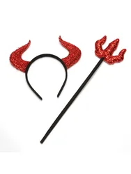 PESENAR Complete Devil costume accessories Halloween Lucifer Satan Costume Horn headband and fork Holiday party play