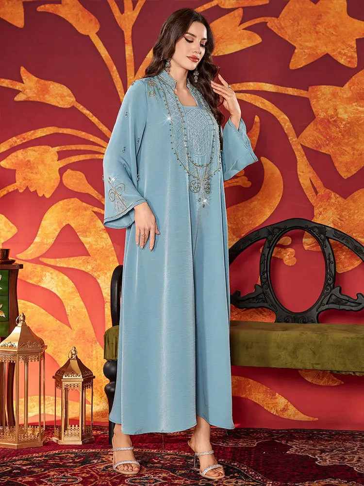 

Dubai Luxury Abayas Beads Muslim Dress Eid Mubarak Djellaba Women Evening Party Gown Turkey Kaftan Femme Musulmane Robe Jalabiya