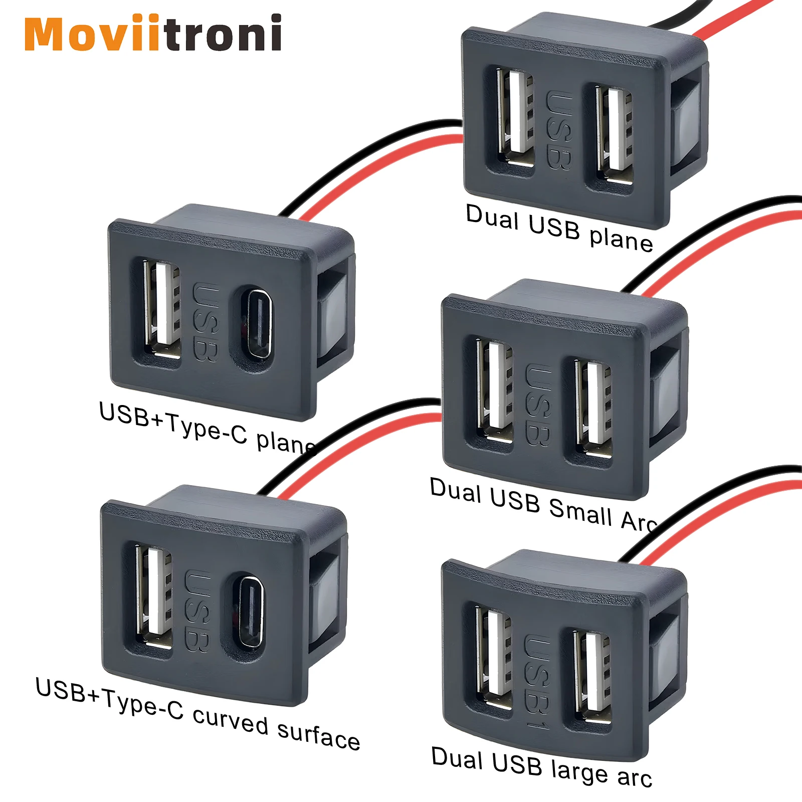 Dwuwarstwowe żeńskie gniazdo USB typu C i żeńskie gniazdo ładowania lampy USB Gniazdo zasilania ze złączem kablowym