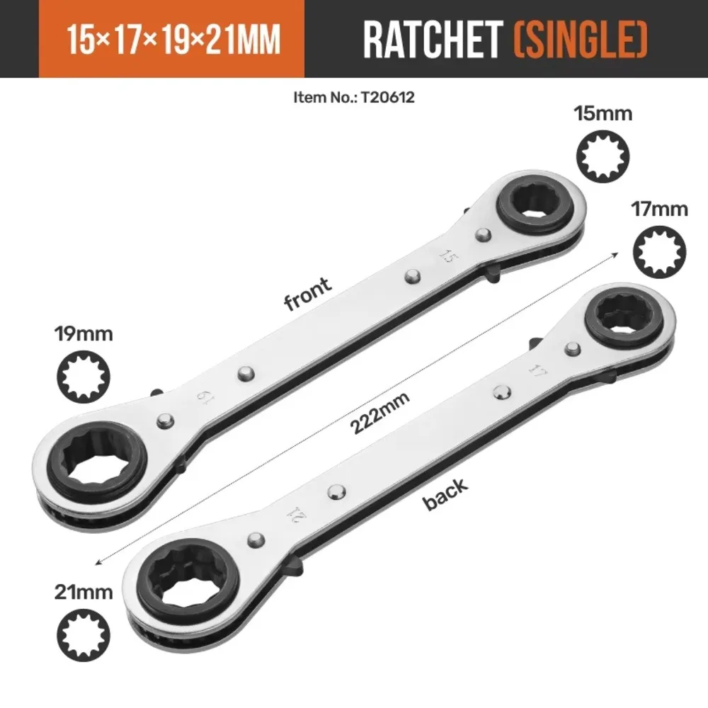 1Pcs 4-in-1 Ratchet Wrench 6-8-10-12mm 15-17-19-21mm CR-V Steel Socket Wrench Silver Chrome Plated Adjustable Socket Spanner
