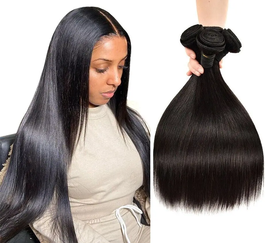 Extensiones de cabello humano mechones rectos cabello humano extensiones de cabello virgen brasileño sin procesar para mujeres negras Color Natural