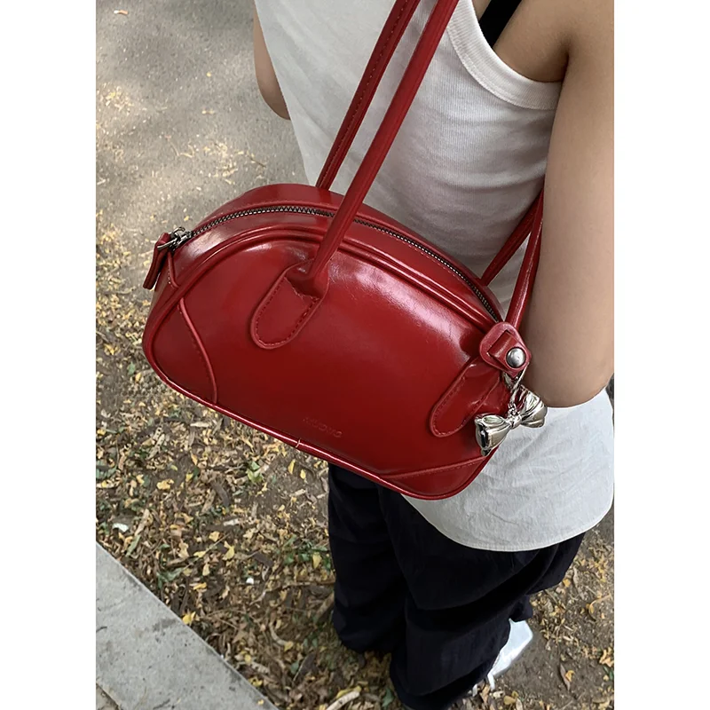 Portable Bowling Bag Women's 2024 New Trendy South korea  Underarm Bag Shoulder Red Bag Wedding Bag