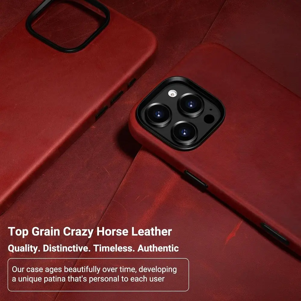 حافظة جلدية لهاتف آيفون 16 برو على الطراز العتيق مع MagSafe وزر كاميرا، جلد كريزي هورس الفاخر، باتينا فريدة من نوعها، مريحة #2