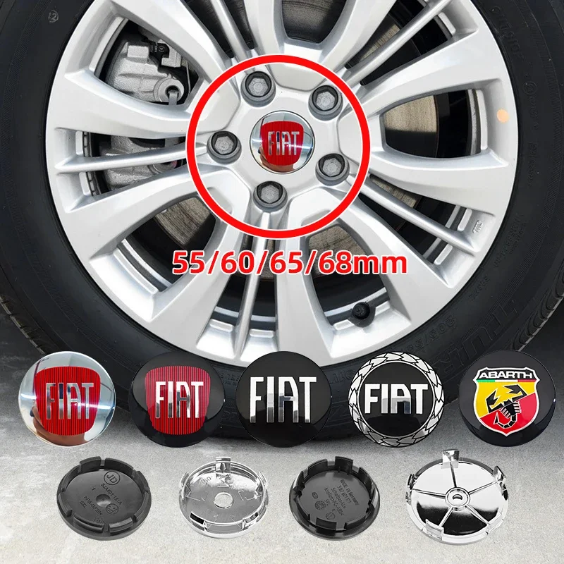 4 piezas de tapas de buje de rueda de 55mm, 60mm, 65mm, 68mm con emblema para Fiat Punto, Abarth 500, Stilo, Ducato, Palio, Bravo, Doblo