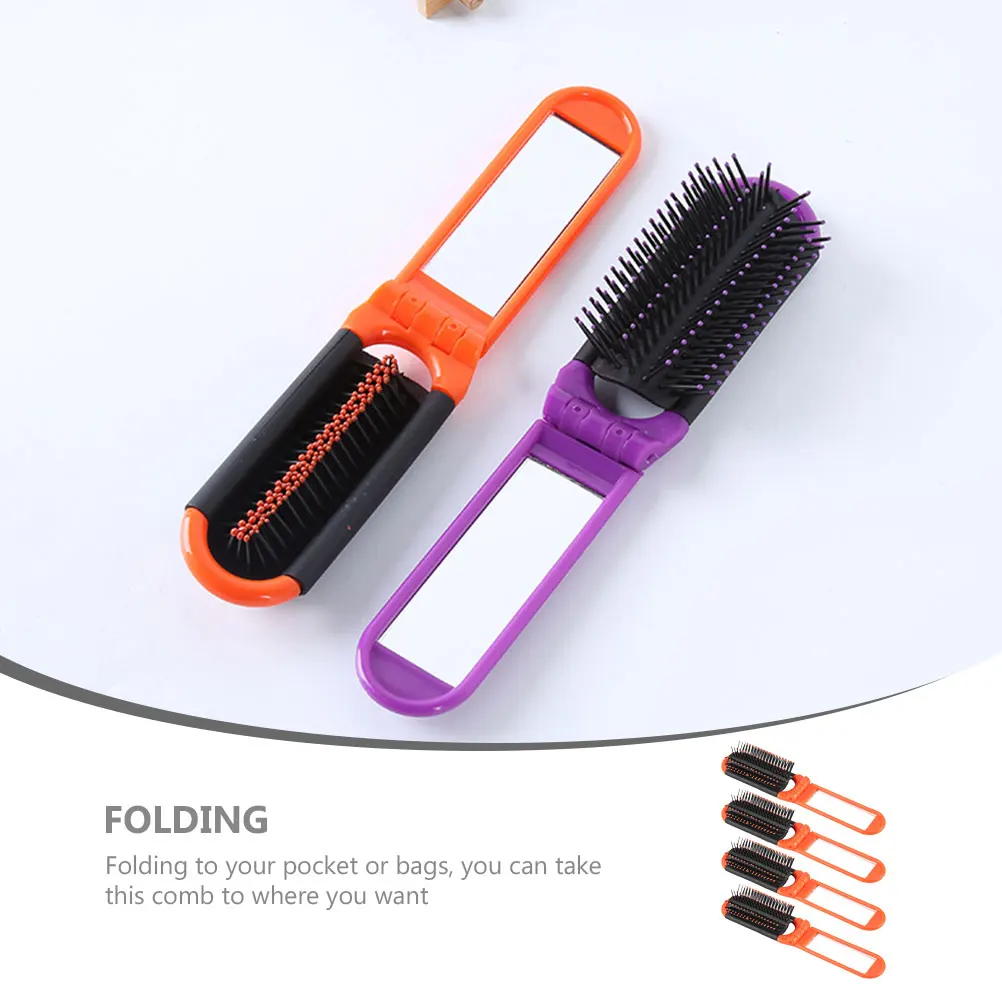 

4pcs Folding Comb Set Portable Travel Hair Brush Compact Pocket Hairbrush with Massage Teeth for Straight Curl Hairstyle Salon
