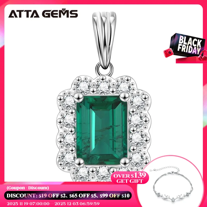 

ATTAGEMS Vintage 100% 925 Sterling Silver Emerald Gemstone Diamonds Pendant Necklace Cocktail Party Fine Jewelry Gift Wholesale