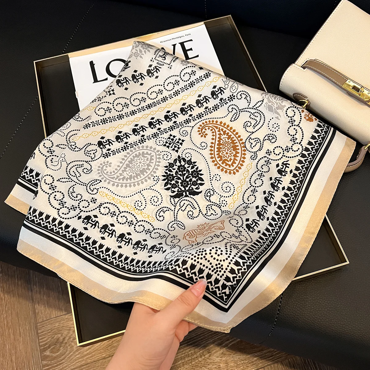 

Шелковый платок Elephant Cashew Flower из 100% тутового шелка, женский, универсальный, декоративный, маленький, 70 см, квадратный