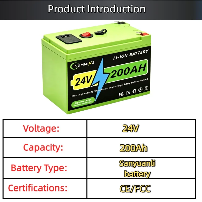 RKRA  24V Lithium Battery Pack 200AH  USB Output BMS Overcharge Protection CE RoHS For Outdoor Devices Solar Energy