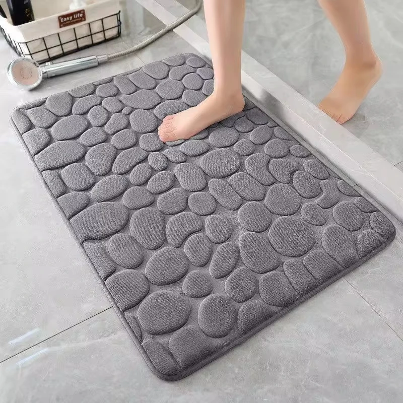 Bathroom Mat 3D Non Slip Absorbent Floor Mat  Carpet Cobblestone Embossed Door Floor Mats Machine Washable Quick Drying