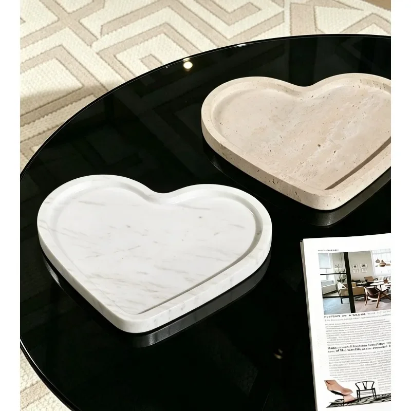 Wabi-sabi Marble Heart Tray, Vanity Organizer for Cosmetics Jewelry, Elegant Catchall for Entryway Coffee Table, Home Decor
