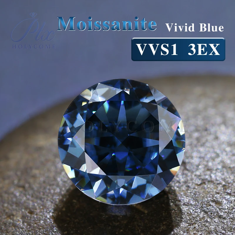 

Loose Moissanite Vivid blue Color VVS1 Round Crushed Ice Cut Gemstone for Making Engagement/Jewelry/Pendant/Earrings/Handmade