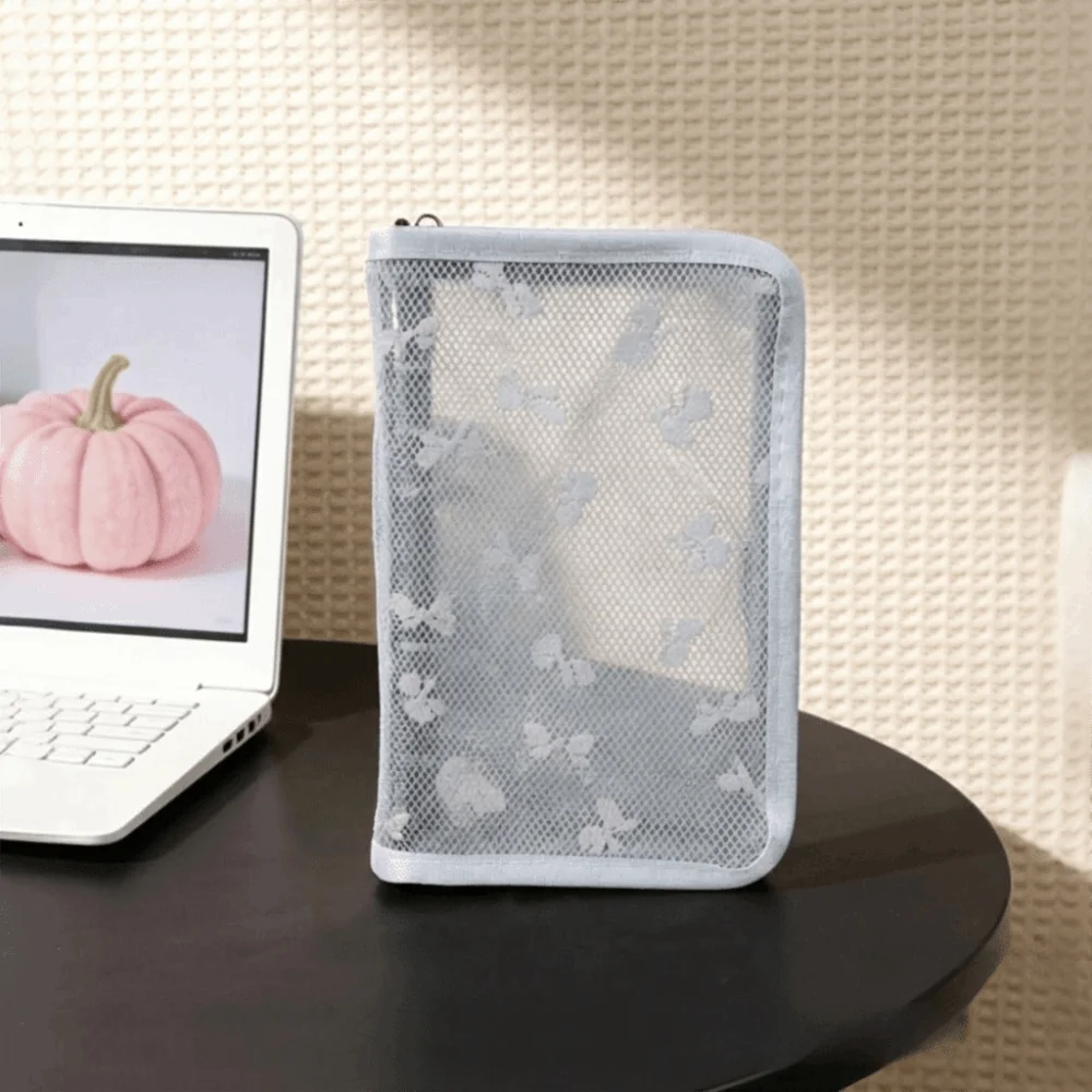 Bow Decoration Ring Binder Album Lace A6 Size Photo Collection Book Zipper Closure Zipper Binder Notebook Postcard Organizing