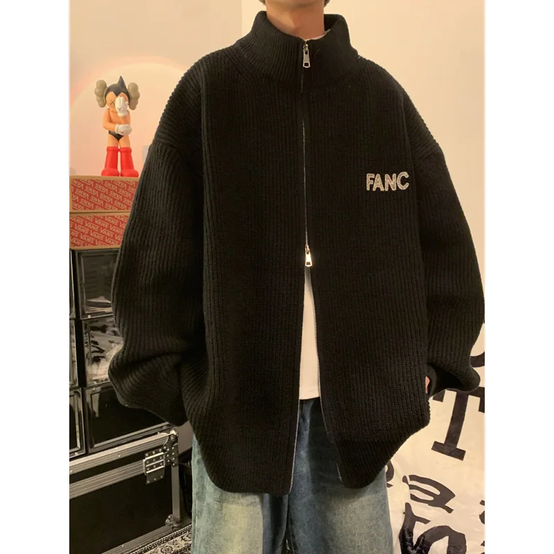 Knitted Cardigan Zipper Men Sweater Long Sleeve Jacket Spring Autumn Streetwear Korean Fashion Sweater Coat Warm Loose Outerwear