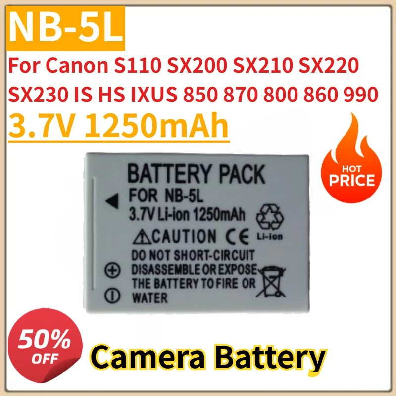 

New Nb-5l NB 5L NB5L Camera Battery 3.7V 1250mAh for Canon S110 SX200 SX210 SX220 SX230 IS HS IXUS 850 870 800 860 990