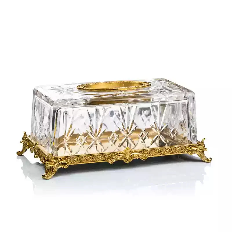 Retro Glass Brass Tissue Dispenser Box Cover Holder Clear Footed Napkin Organizer Rectangle For Bathroom Kitchen And Office Room