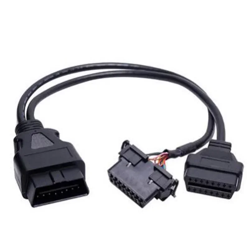 OBD OBD2 Male to Dual Female 16 Pin Y Cable 1 In 2 Conversion  Adapter Diagnostic Connector Cable for Kia Hyundai with Baffle