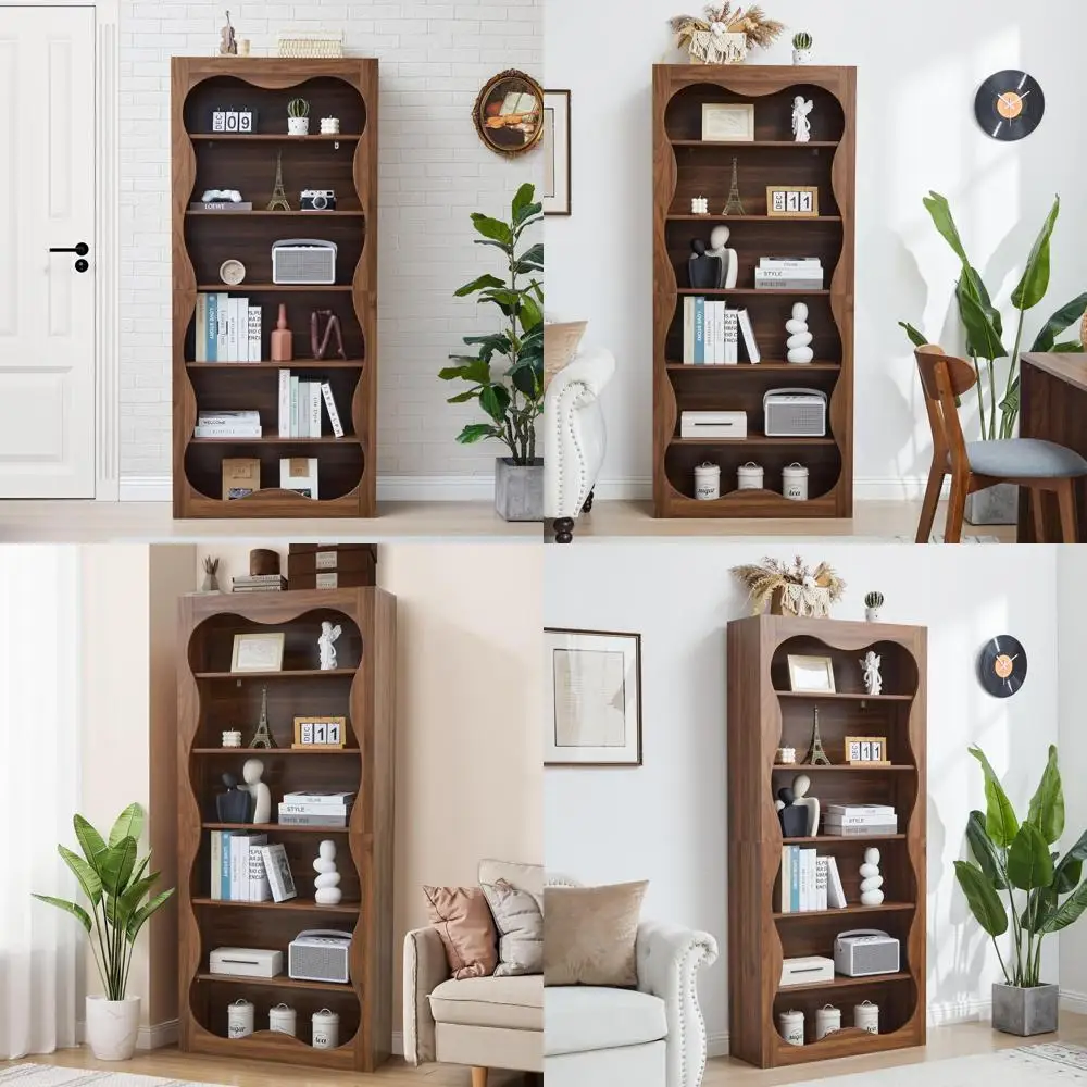 Large 6-Tier Wooden Bookshelf, Modern Tall 71