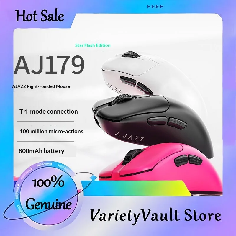 Ajazz Aj179 V2 Wireless Gaming Mouse Right Handed Tri Mode Bluetooth Nearlink Paw3311 Paw3395 With Charging Dock For E Sports Pc