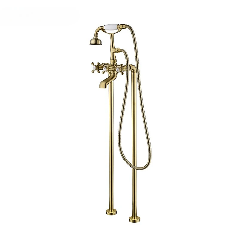 

Shiny Gold/Brushed Gold Freestanding Bathtub Faucet Antique Classical Floor Mounted Tub Spout