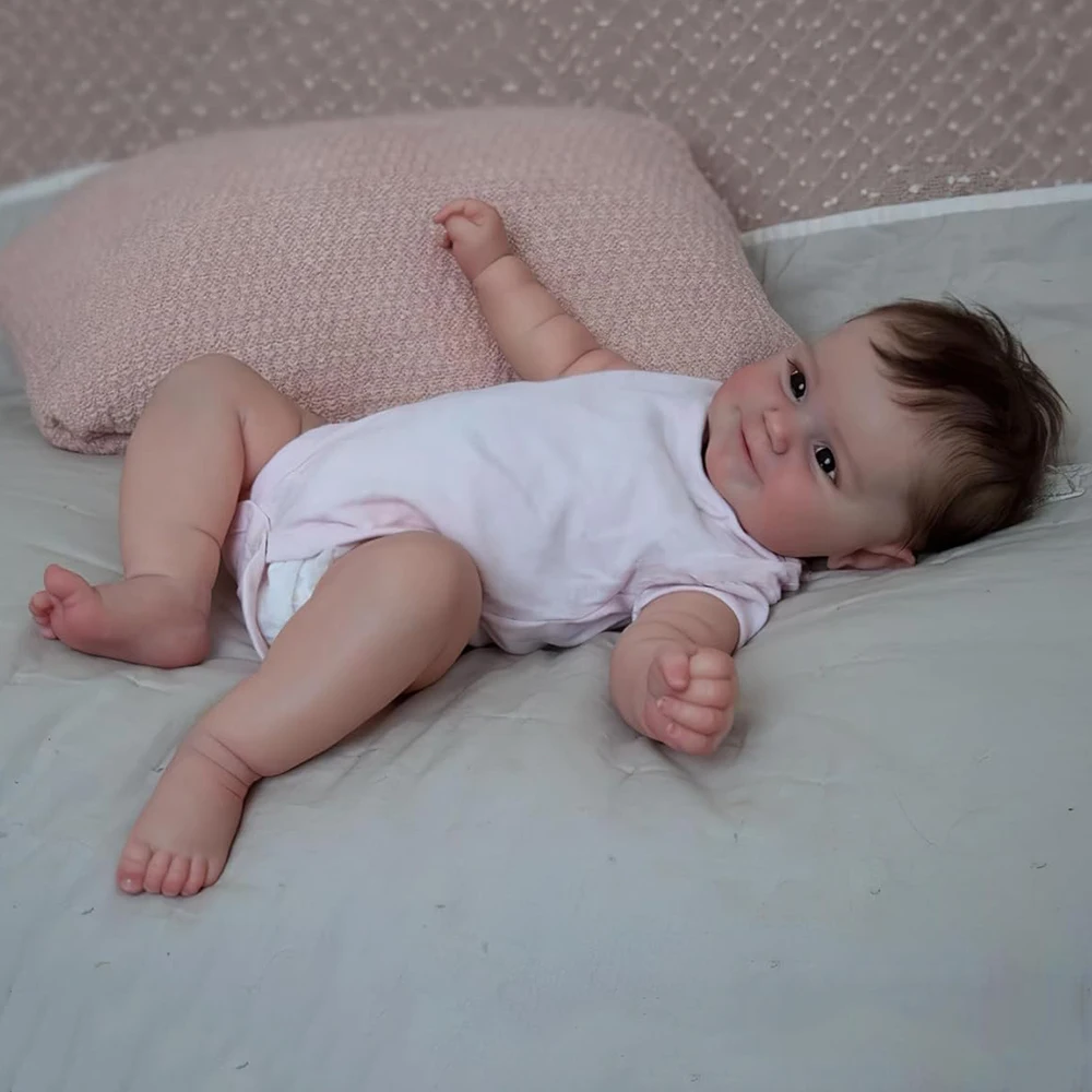 Realistyczna lalka Reborn Baby Doll całe ciało silikonowa realistyczna uśmiech nowonarodzona dziewczynka lalki ukorzenione włosy widoczne żyły zabawka do kąpieli prezenty dla dzieci