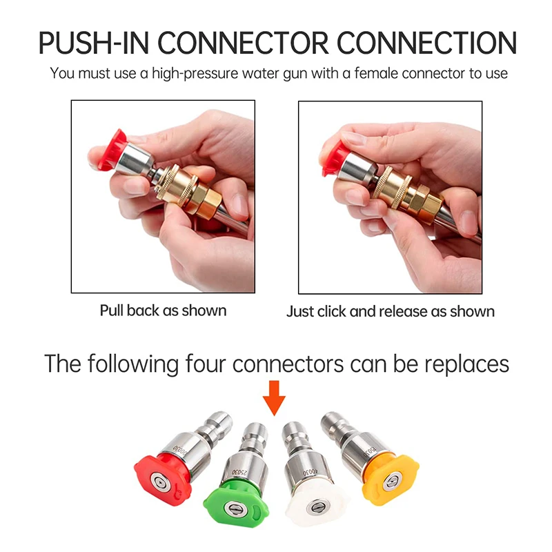 360° Rotation Pressure Washer Spray Nozzle Tip Set 4000 PSI Universal Power Washer Multiple Degrees Nozzle 1/4 Quick Connect
