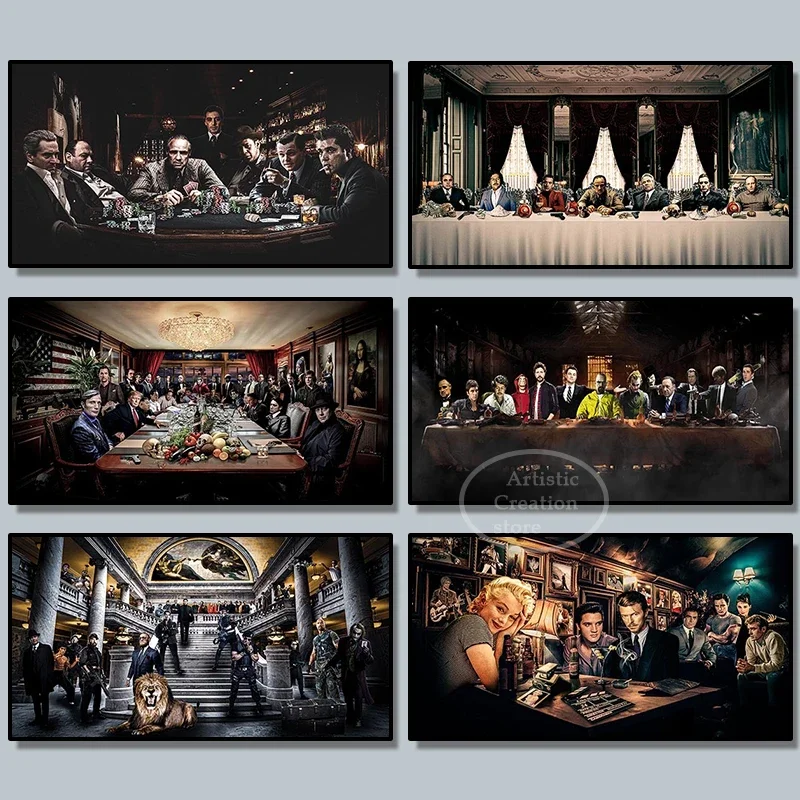 Classic Godfather Gangster Characters Monroe Poster Collection Last Supper Wall Art Canvas Pictures for Living Room Home Decor