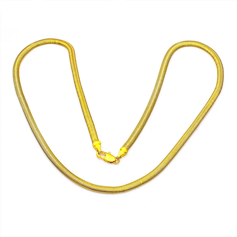 Copy 100% pure gold  Vietnamese Sand Gold Thick Flat Collarbone Necklace Women's Fashion Wedding Supplies Festival Gift