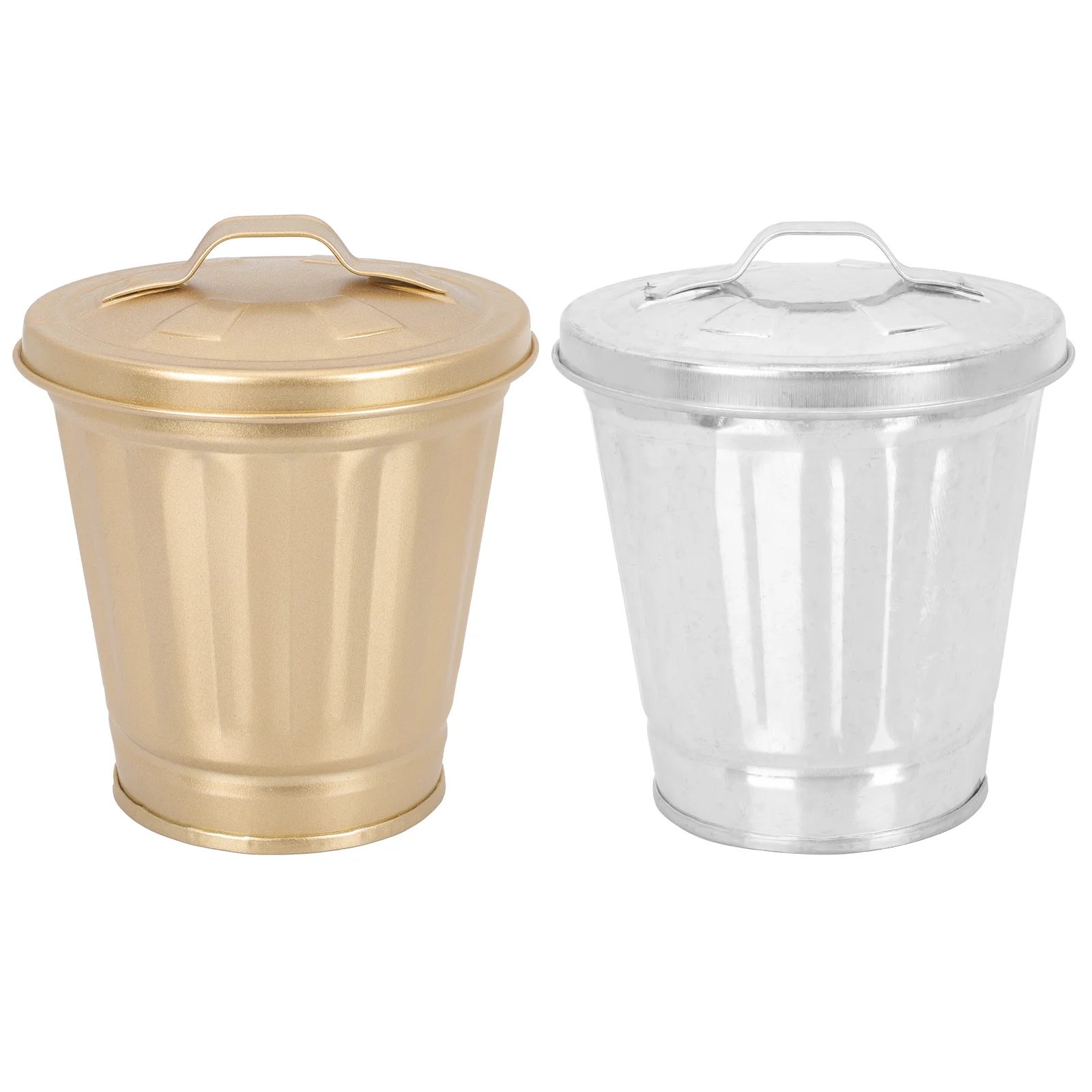 

2 Pcs Desktop Trash Can Tiny Mini Garbage Small Decorate Miniature Bin Iron Sheet Office Trashcan