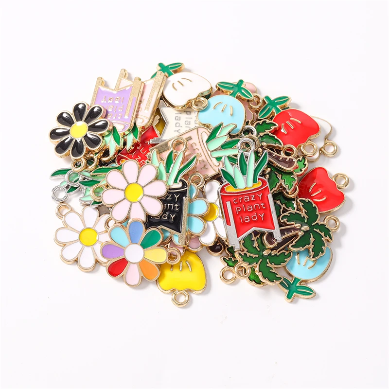 Duarte 20 Stück/Lot niedliche bunte Emaille-Blumen-Baum-Anhänger für die Schmuckherstellung, Ohrringe, Halsketten, DIY-Bastelzubehör – Detail 3