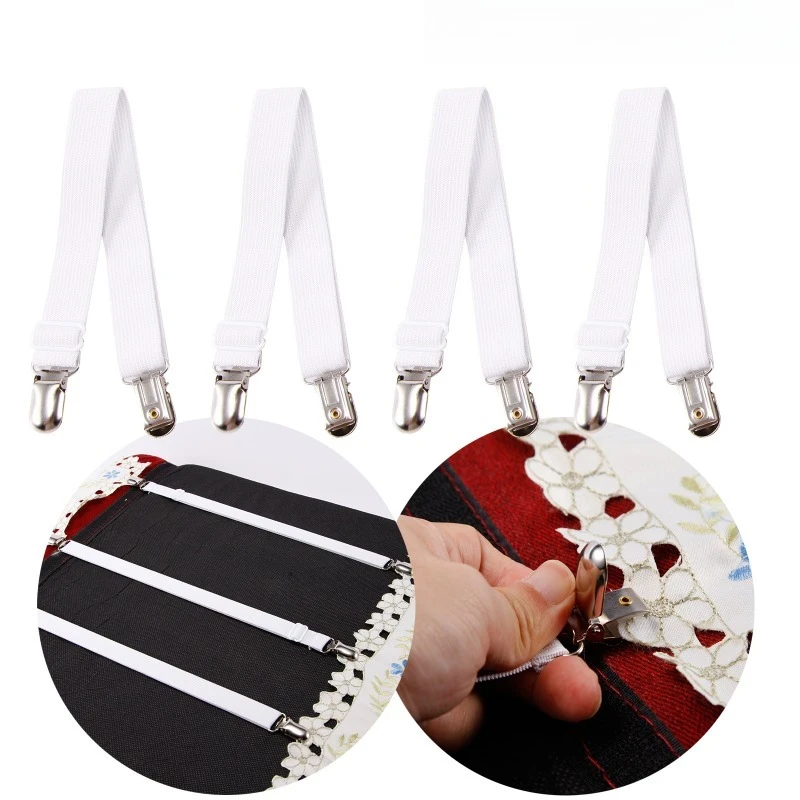 4pc for Bed Sheet Fasteners Straps Elastic Mattress Cover Corner Holder Adjustable Clip Grippers Suspender Cord Hook Loop Clasps