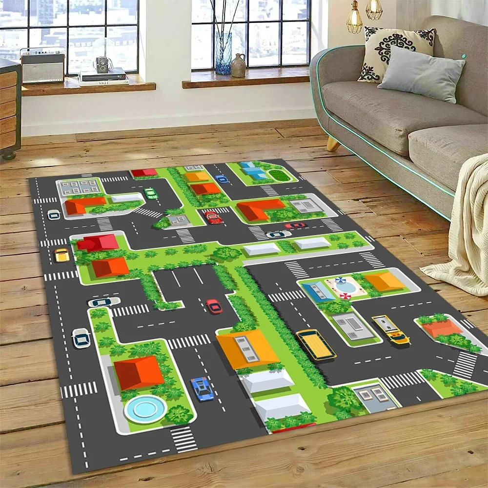 Kids Racing Track Play Mat Carpet Road Traffic Adventure Area Rug for Boys Playroom Bedroom Toy Game Mat Perfect