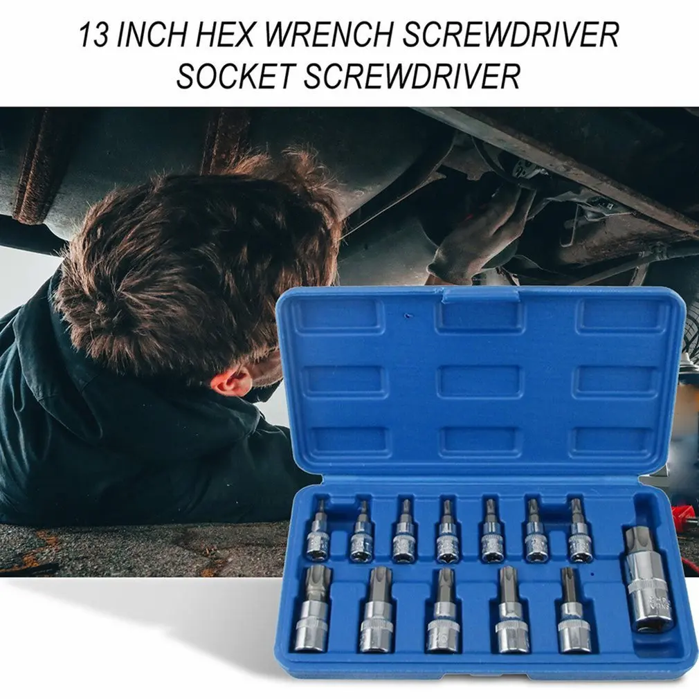 13pcs Torx Screwdriver Bit Impact Socket Set 12 Point Triple Square Spline Wrnech Head Professional Bicycle Car Automotive Tools