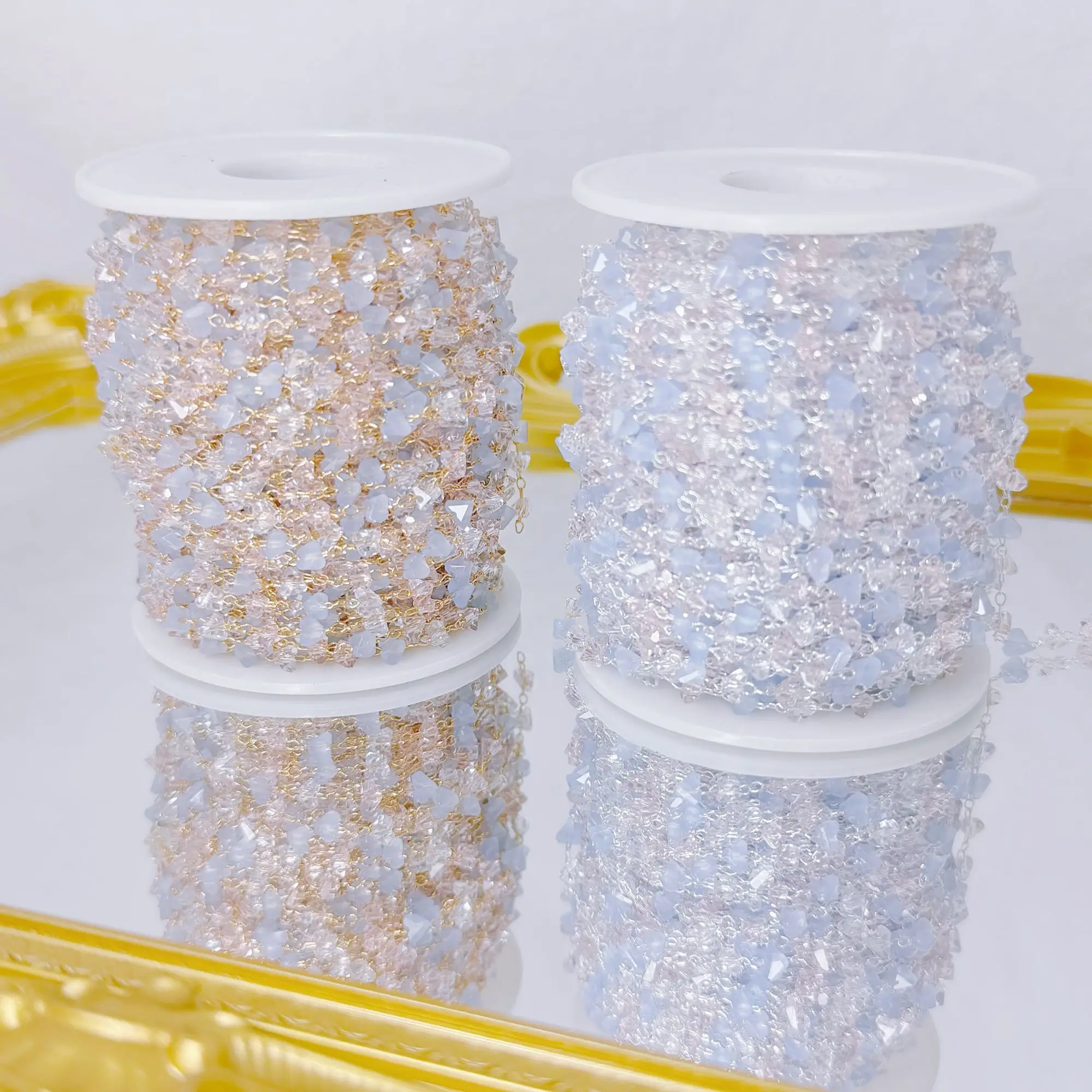 سلسلة تزيين مروحة الهتاف كريستال وردي وأزرق وأبيض لإكسسوارات الشعر بنفسك حجاب الوجه وشرابة الحرفية