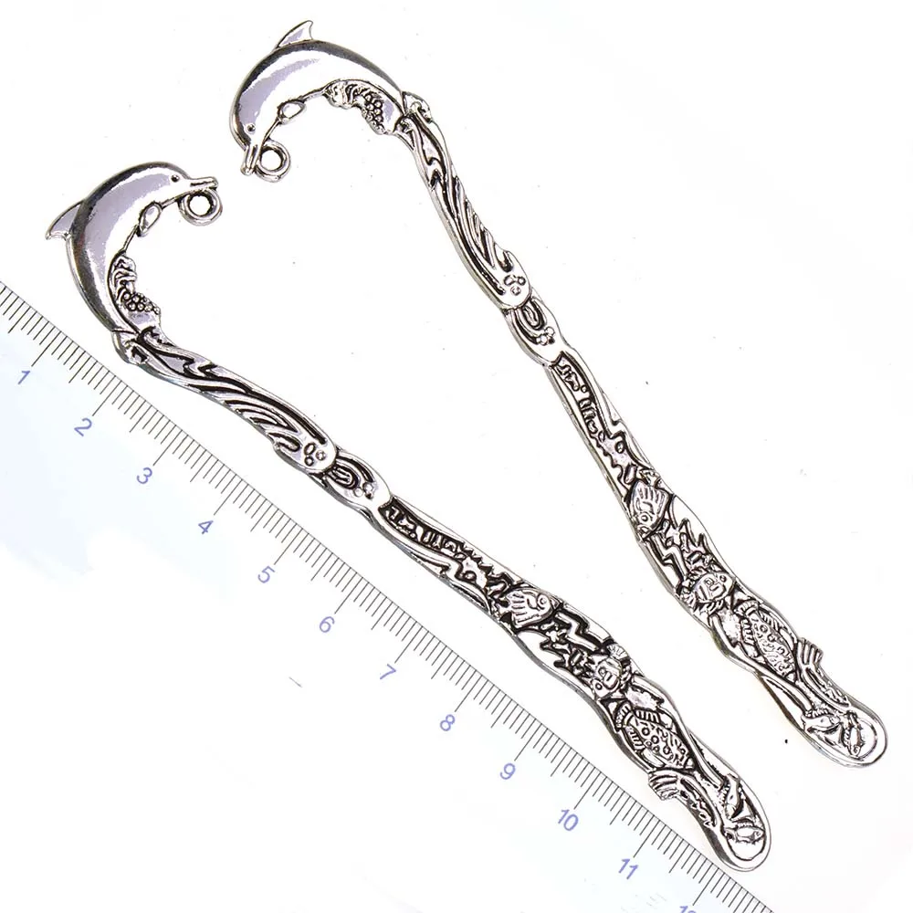 

Metal Bookmarks Part Students Gift Book Page Marker Dolphin DIY Tassels Pendant Silver 124mm Length 5pcs Accessory For Handcraft