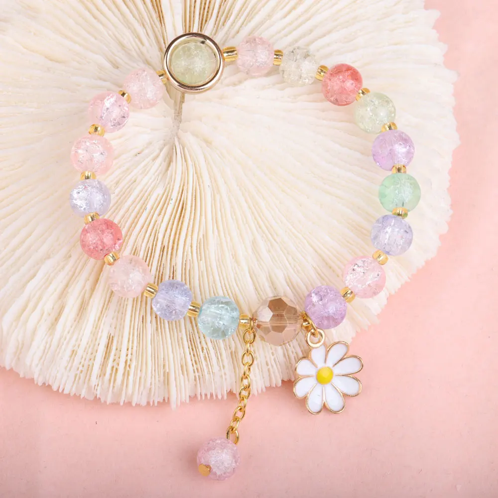 Lucky Popcorn Crystal Bracelet New Korean Daisy Flower Multicolor Glass Beads Bracelets For Women Girl Jewelry Lovely Gift