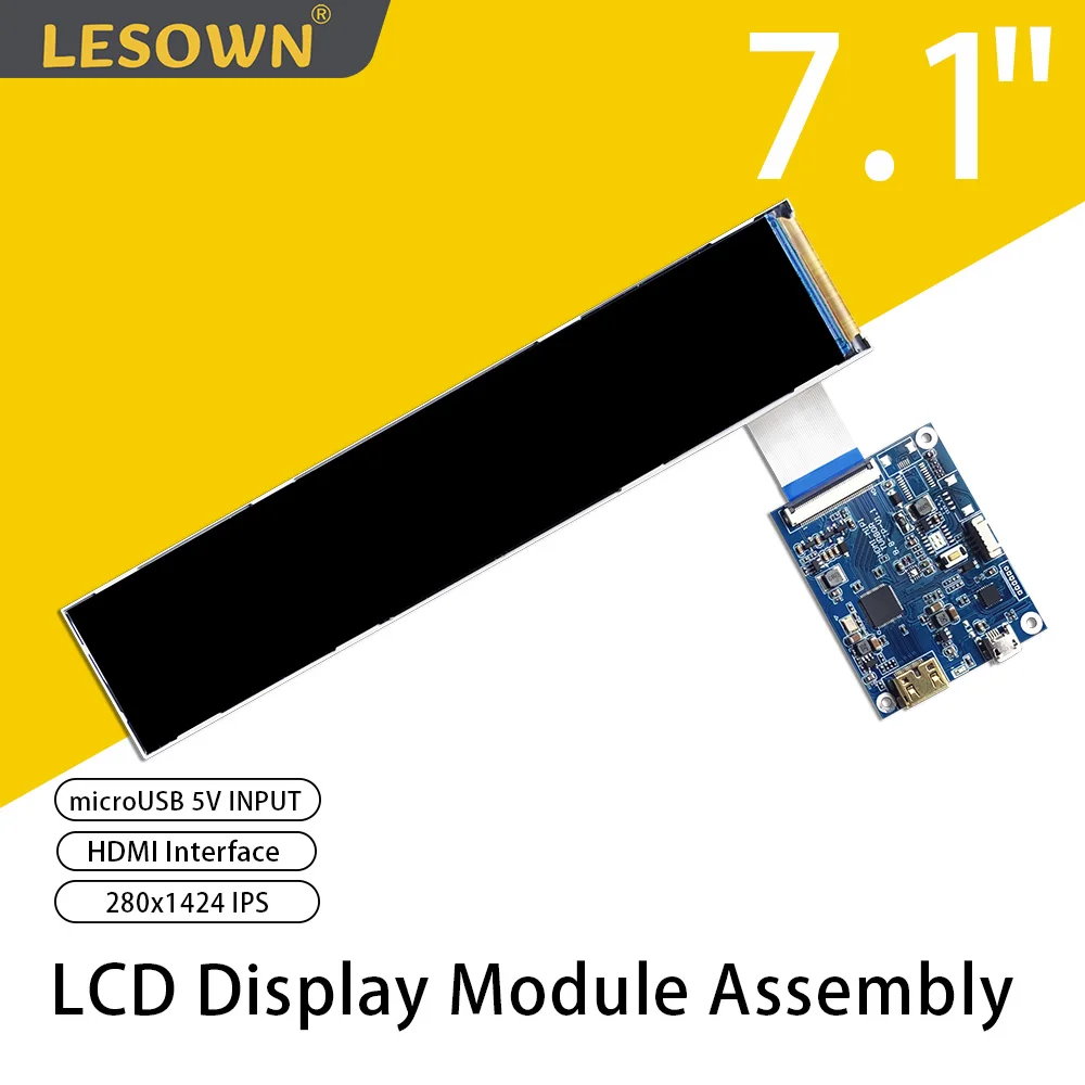 

LESOWN 7.1 inch LCD Display Screen Module MIPI 4LANE Interface mini HDMI IPS 1424x280 Small Display Module for Raspberry pi