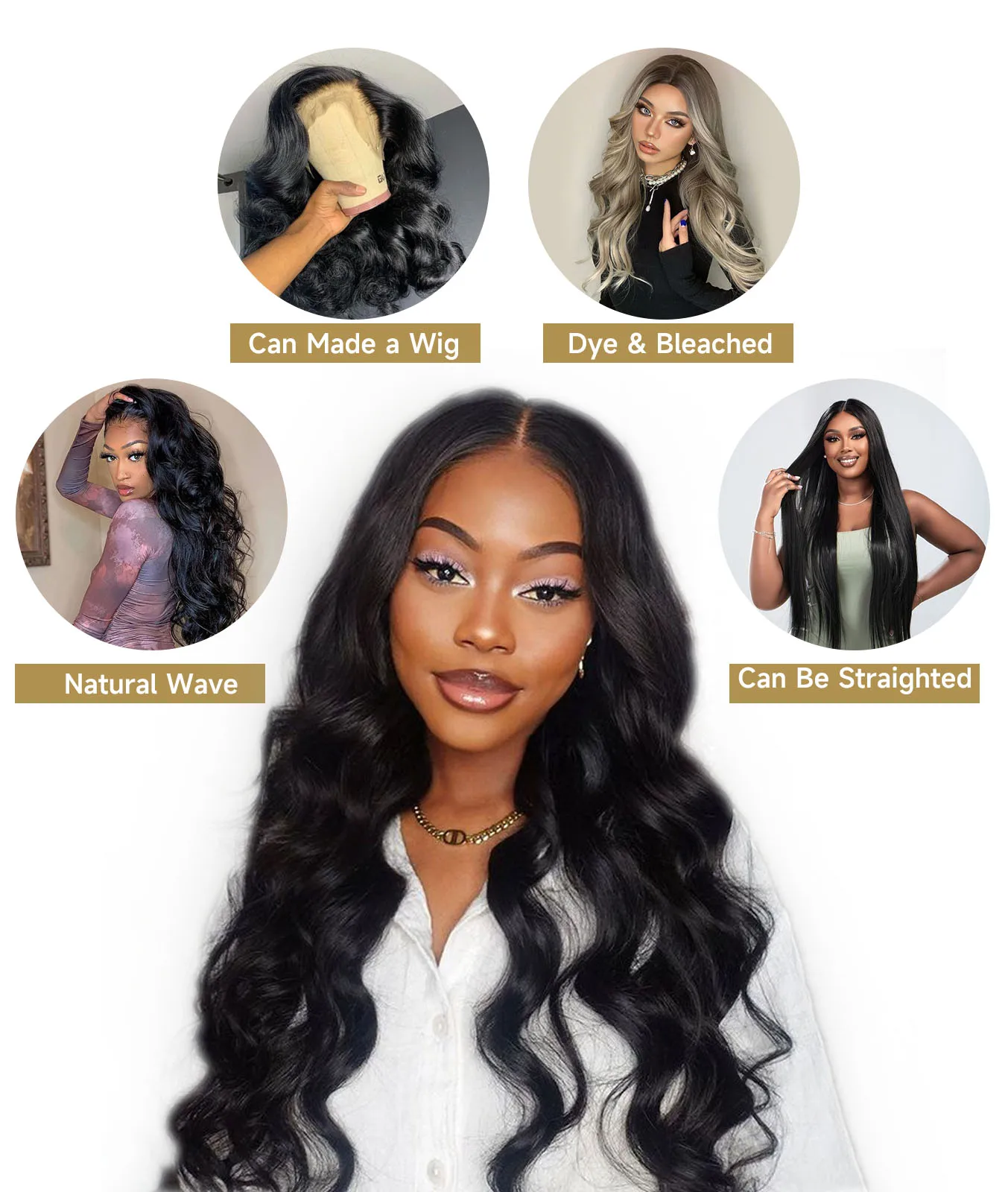 Tissage en Lot Brésilien Naturel Body Wave pour Femme, Extensions de Cheveux Humains, 16A, 18 20 22 Pouces