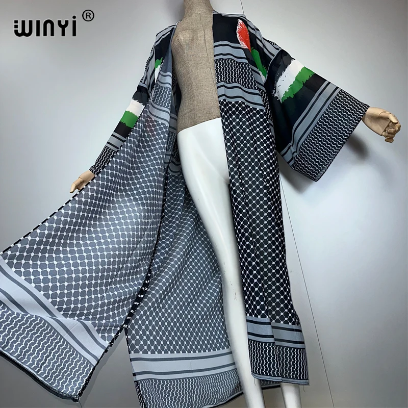 فساتين كيمونو مطبوعة تقليدية من WINYI للنساء المسلمات بالأزرار ملابس الشاطئ قفطان يغطي فستان سهرة عباية دبي فاخرة