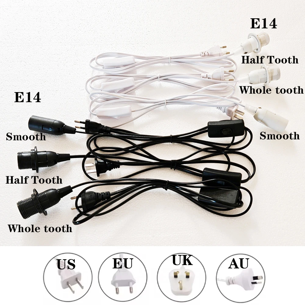 

E14 Lamp Holder 1.8m EU/US/AU/UK Plug Power Cord Lamp Base Socket LED Pendant Light Head With 303 Switch Extent Cable