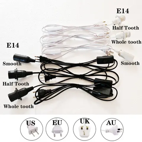 E14 Lamp Holder 1.8m EU/US/AU/UK Plug Power Cord Lamp Base Socket LED Pendant Light Head With 303 Switch Extent Cable