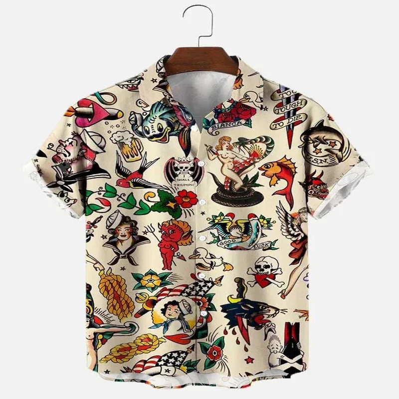 Vintage Mermaid Hawaiian Shirt 3D All Over Printed Hawaiian Shirt for Men and Women Casual Shirt Unisex