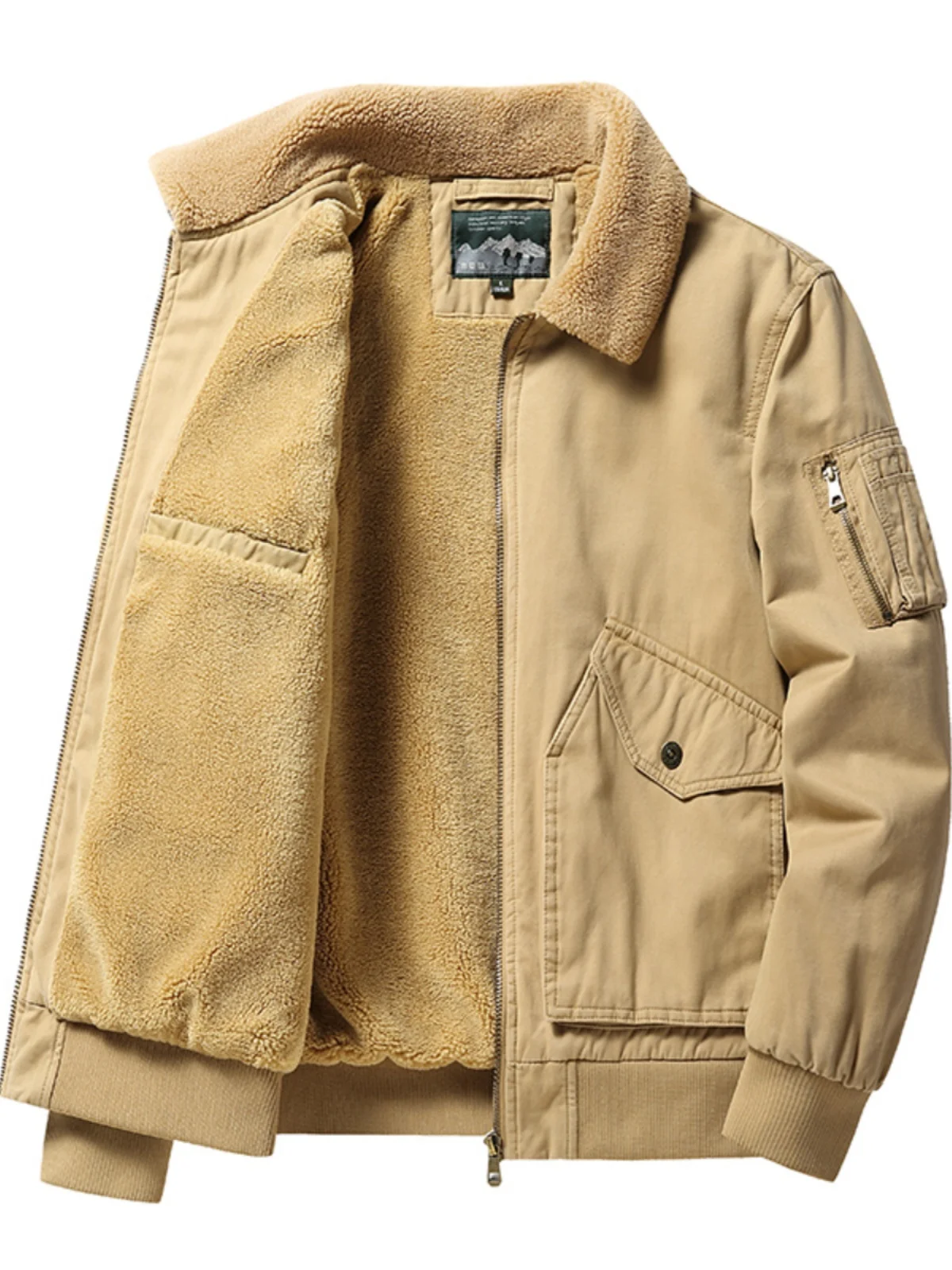 

Men's Faion Thiened Cotton Jaet Autumn Winter Outerwear Lamb Velvet Collar Jaet Casual Urban Sle Long Sve Zipper