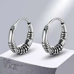 Vnox Small Hoop Earrings for Men Boy, Vintage Retro Silver Color Stainless Steel Anti Allergy Cool Huggies, Hoops Earrings