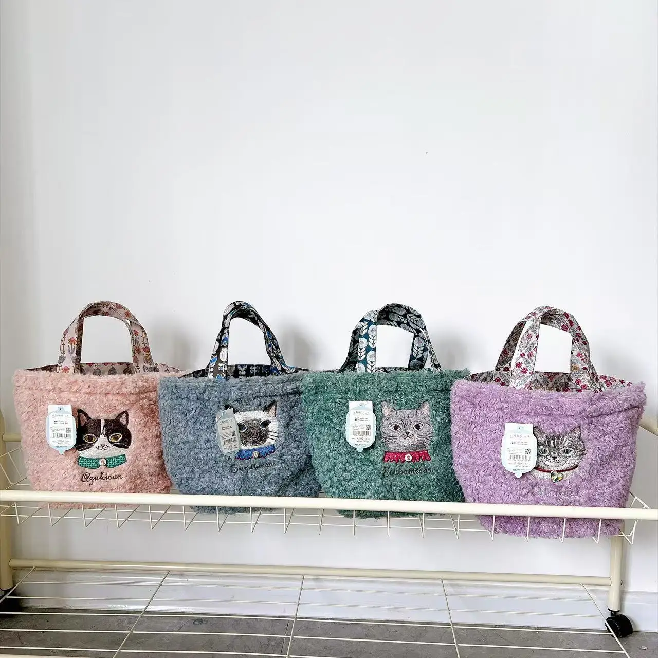 Kusuguru Princess Honey Bean Embroidered Velvet Handbag Fashionable Unisex Tote Bag with Flip Cover Closure from China