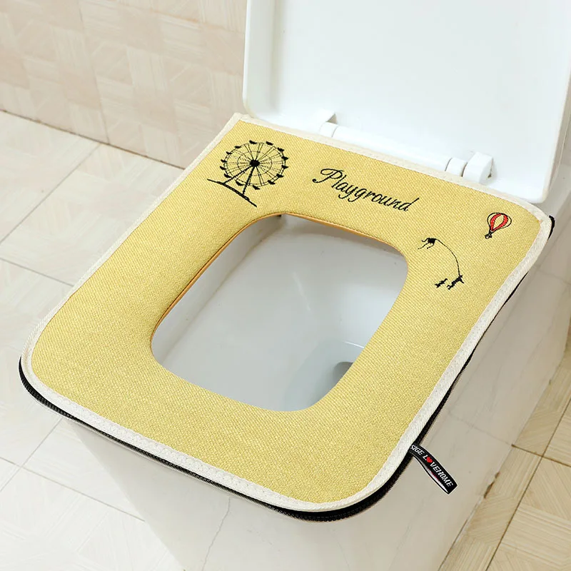 43x37cm, Square Toilet Seat, Zippered,Toilet Cover Plush Seat Cover Models Waterproof Universal Model Toilet Ring Zipper