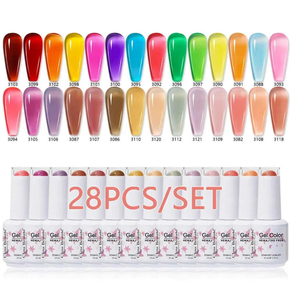 28pcs HEMA TPO FREE Ice-color Nail Gel Polish Kit Set UV Gel Nail Semi Permanent Varnish Winter Summer Jelly Color